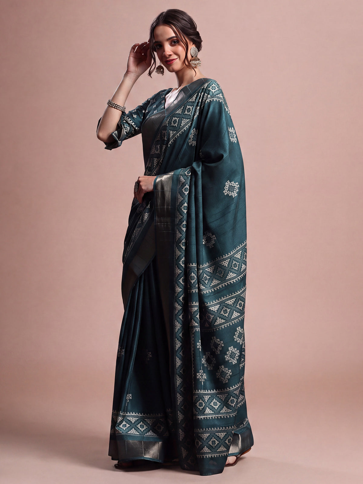 Teal Blue Silk Blend saree – detail view 2