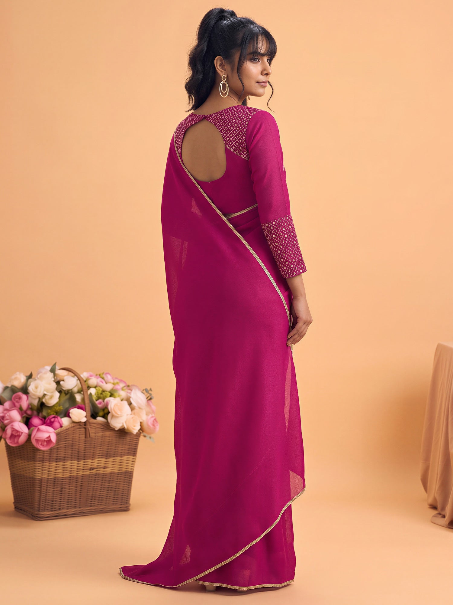 Pink Silk saree – detail view 1