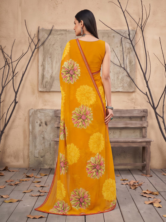 Mustard Georgette saree – detail view 1