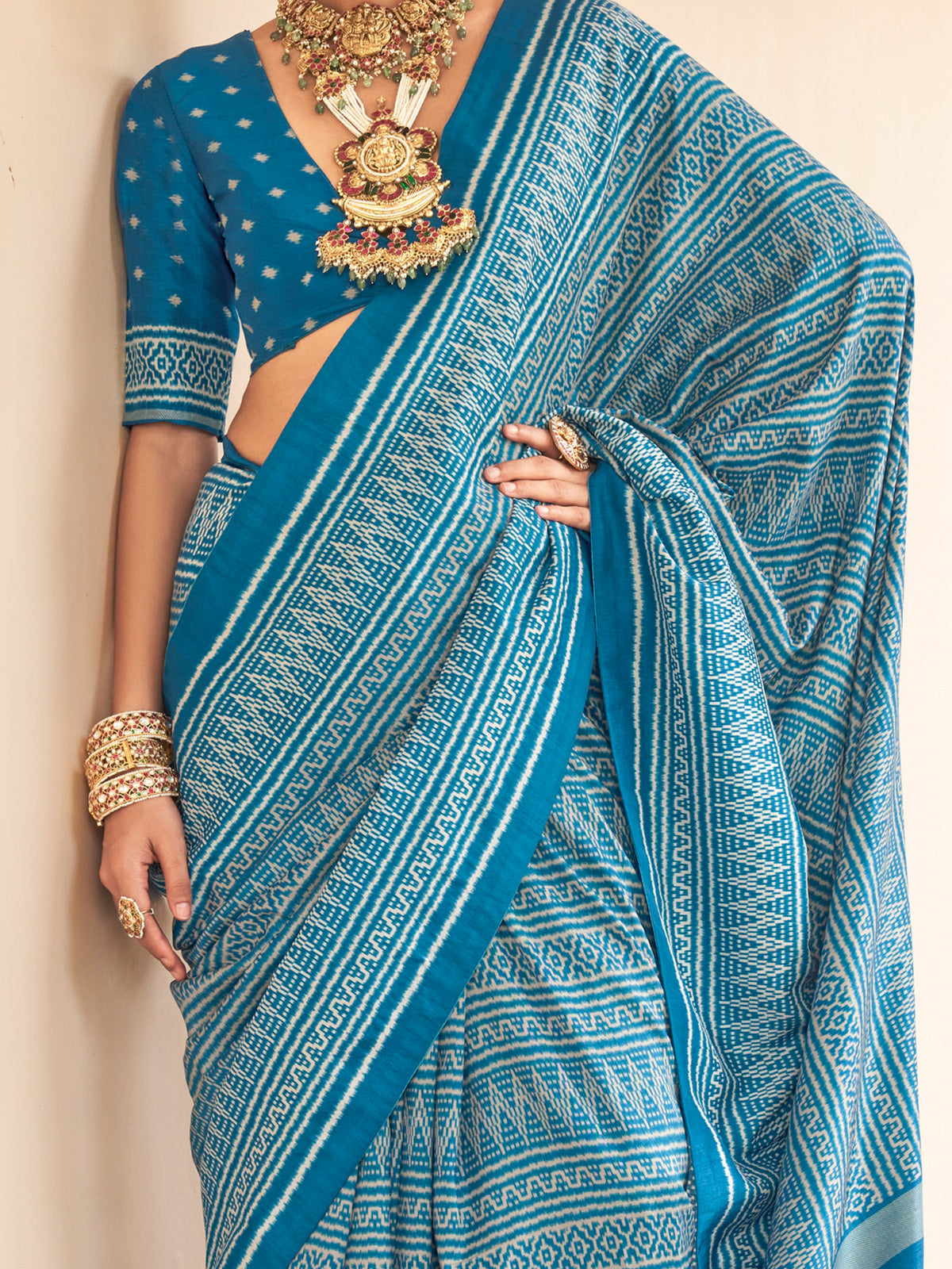 Light Blue silk blend saree view 3