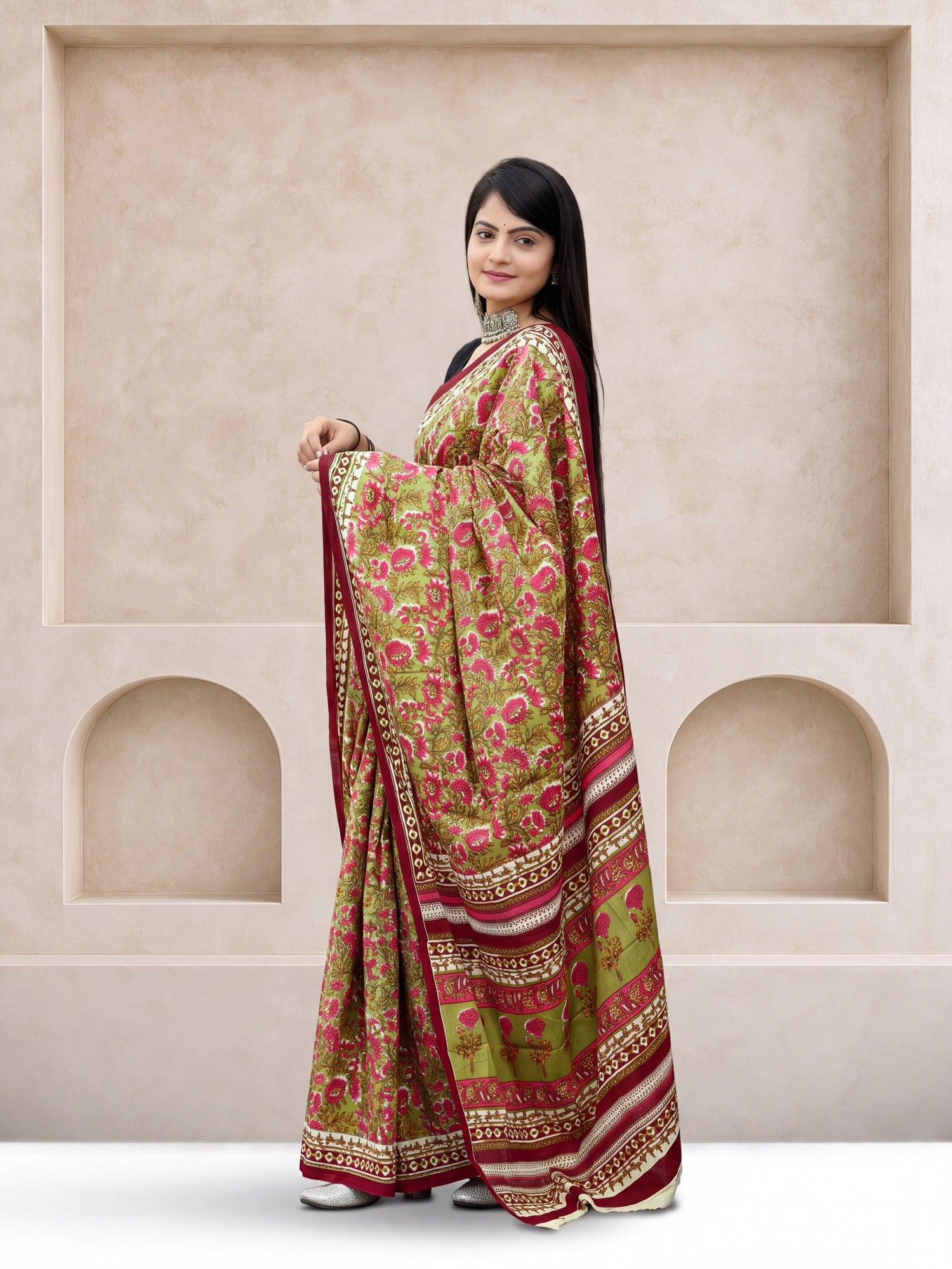 Olive Cotton saree – detail view 2