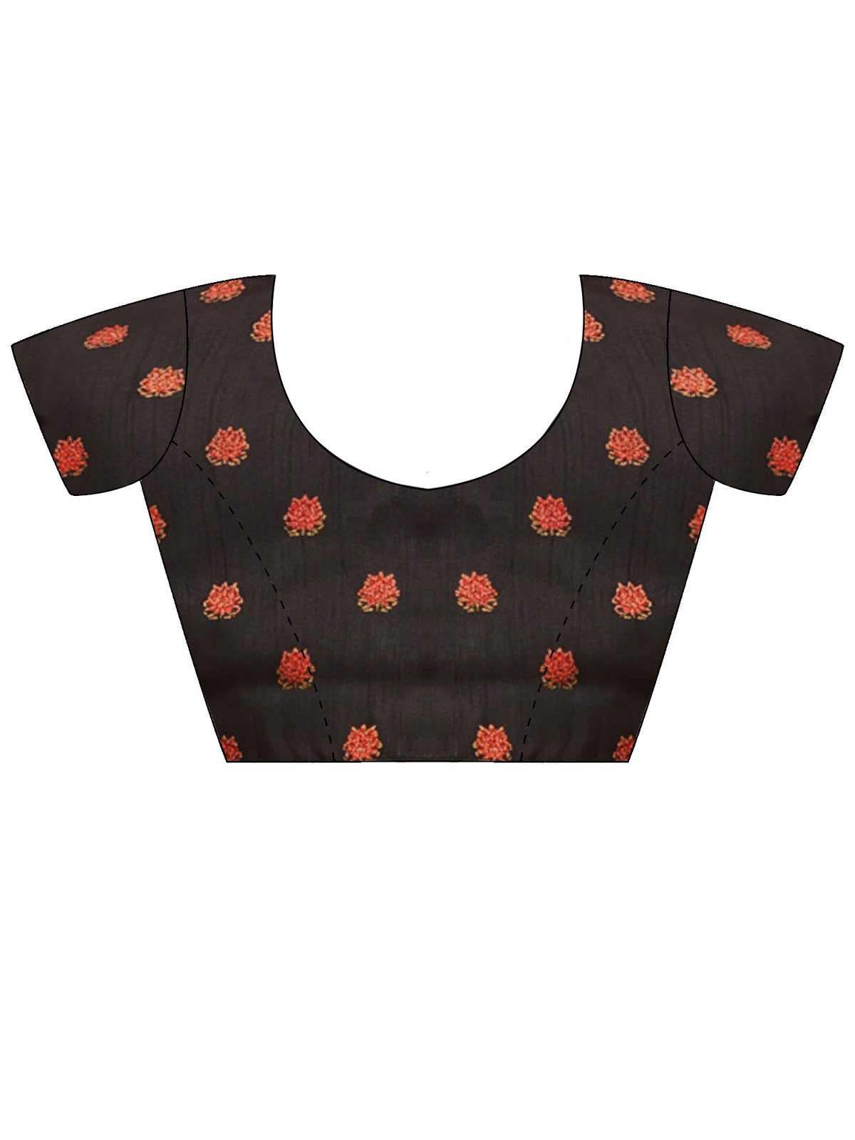 Unstitched black silk blend blouse piece with ethnic motif design