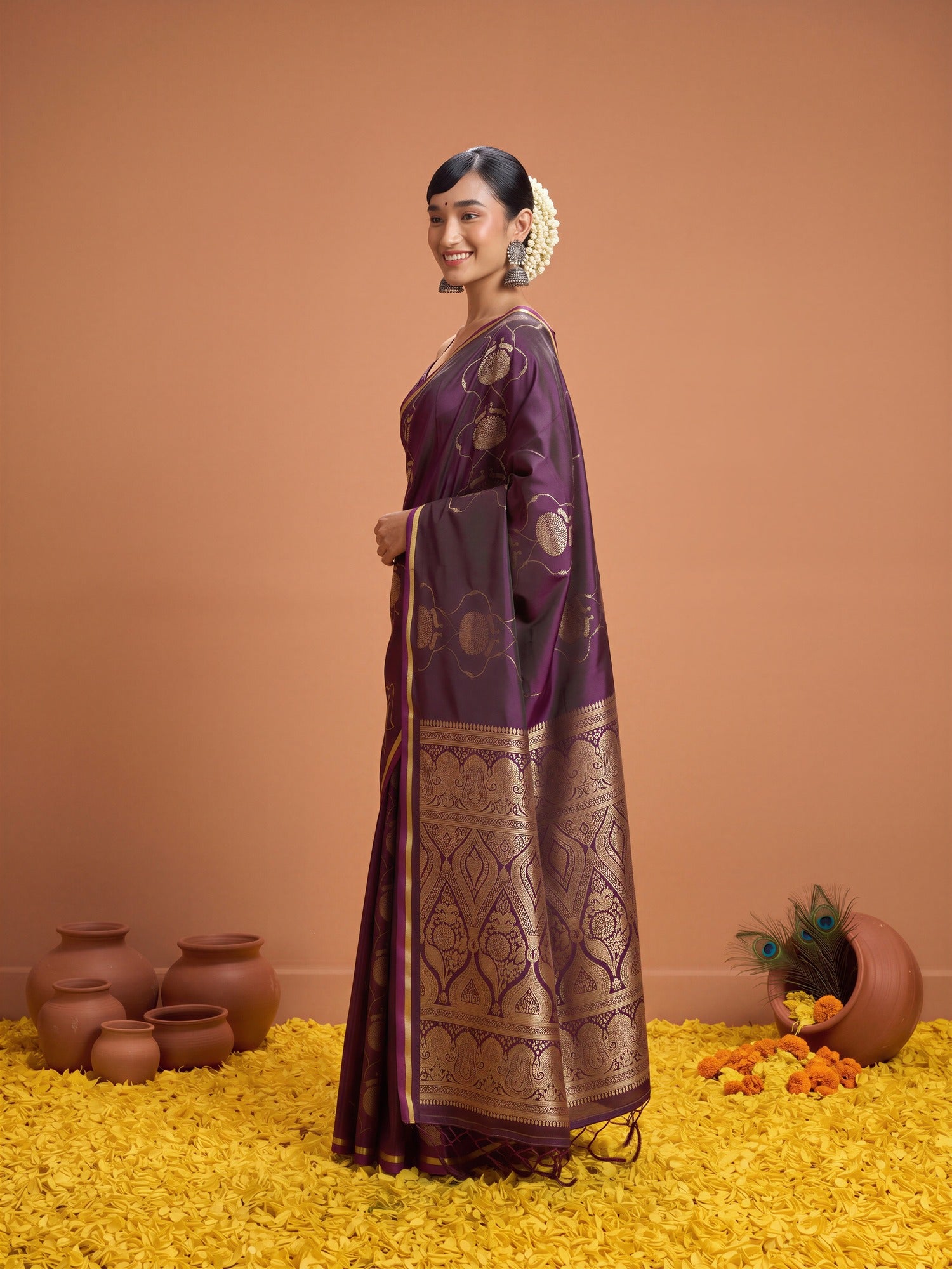 Purple Satin saree – detail view 2