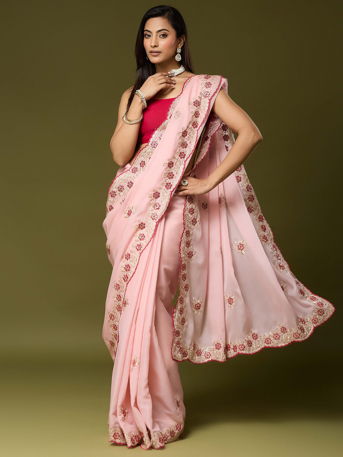 Pink Georgette saree – detail view 2