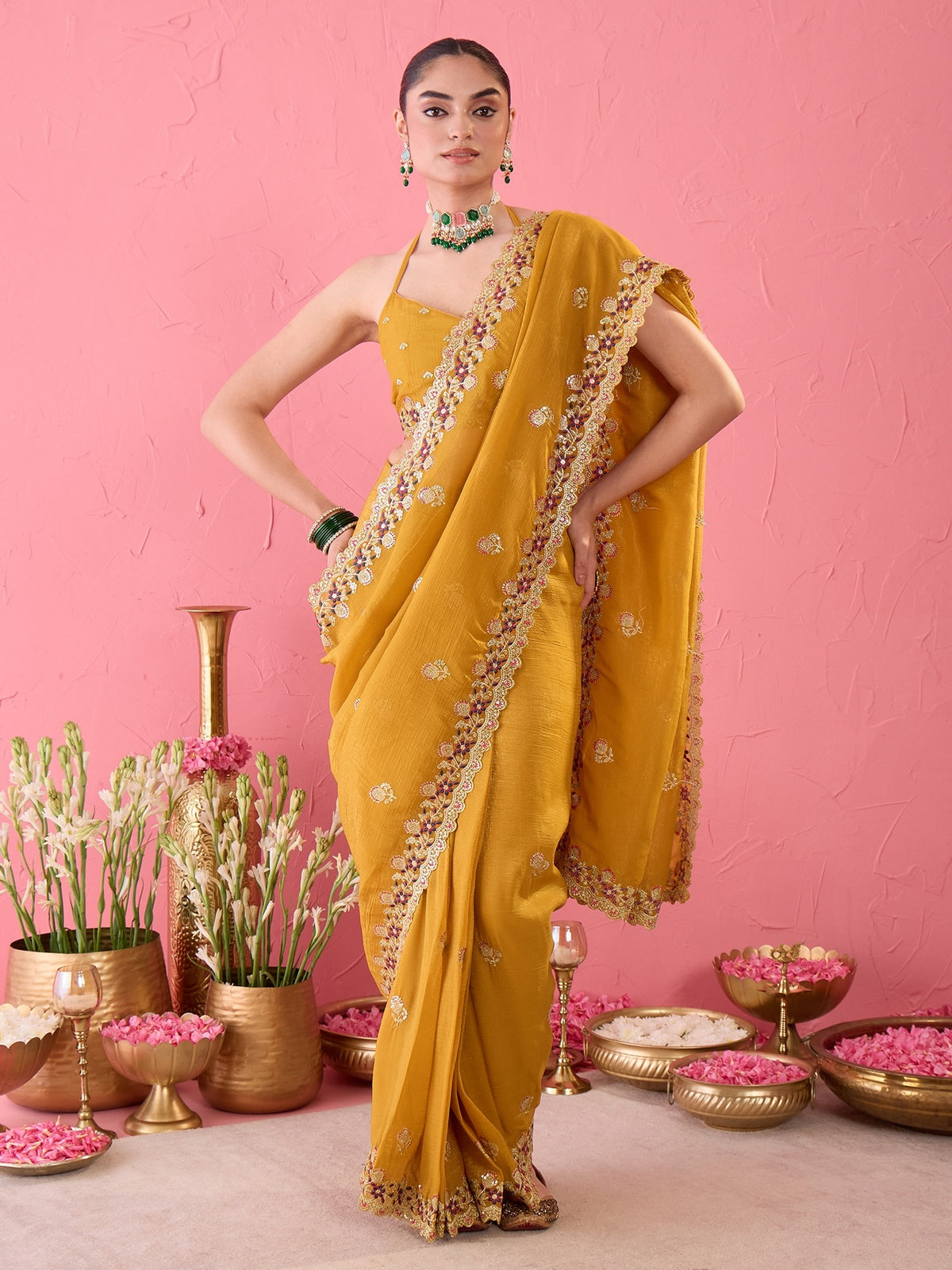 Mustard Tissue saree – detail view 5