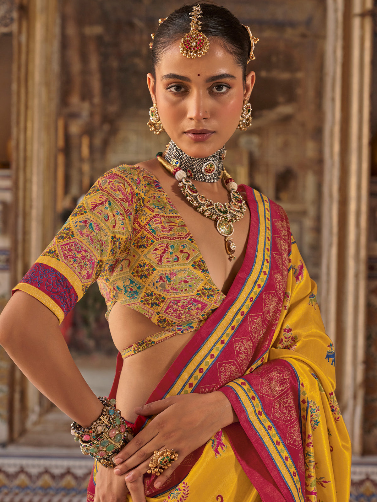 Mustard Silk Blend saree – detail view 1
