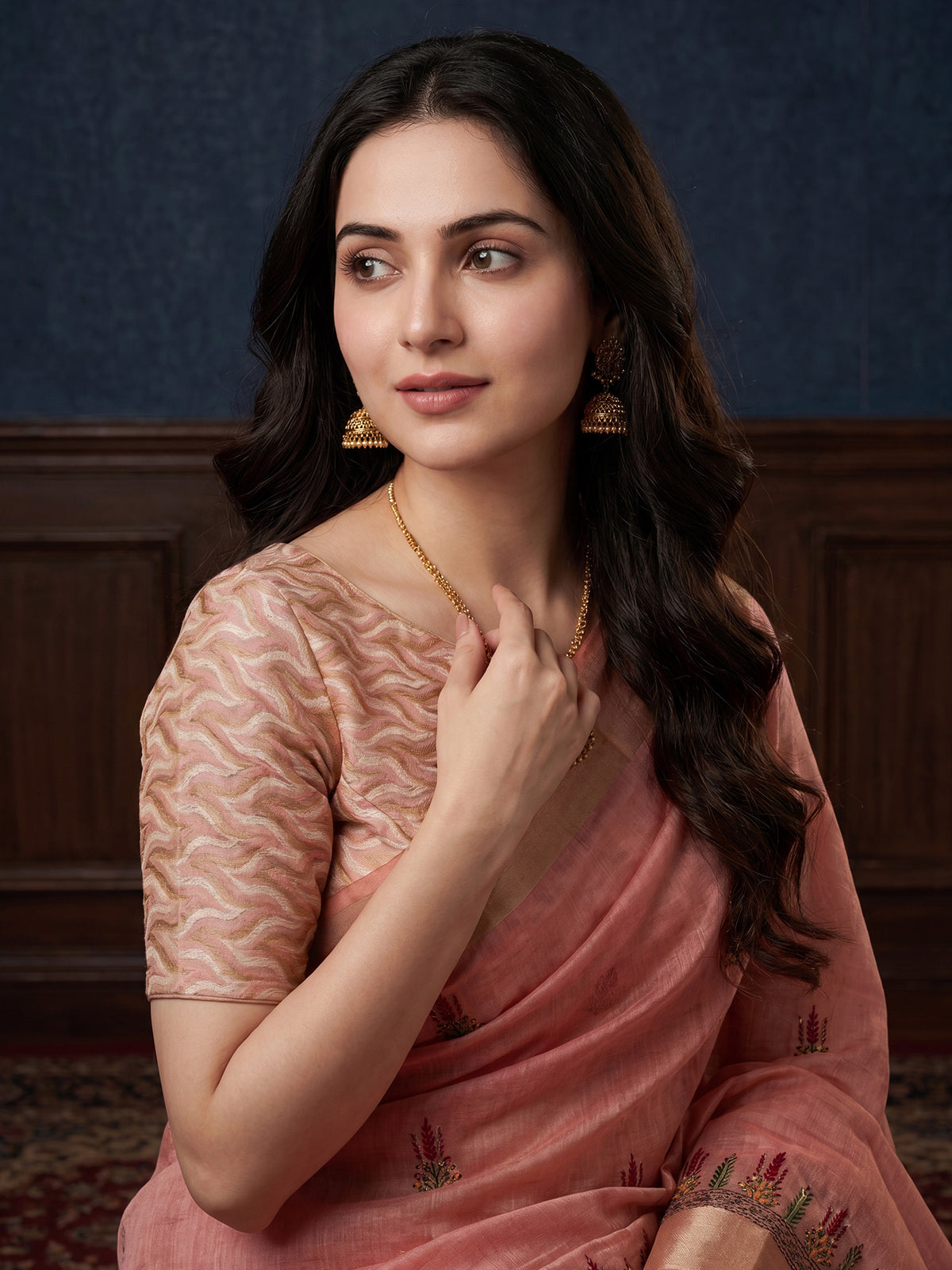 Pink Cotton Linen saree – detail view 4