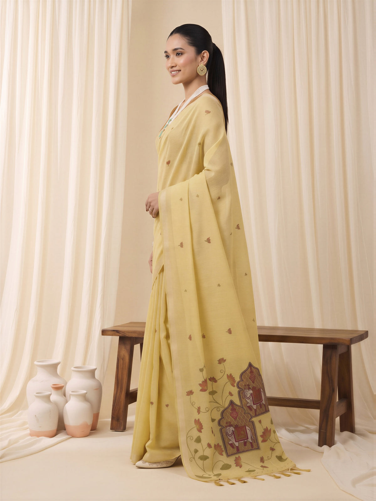 Yellow Pure Cotton saree – detail view 2