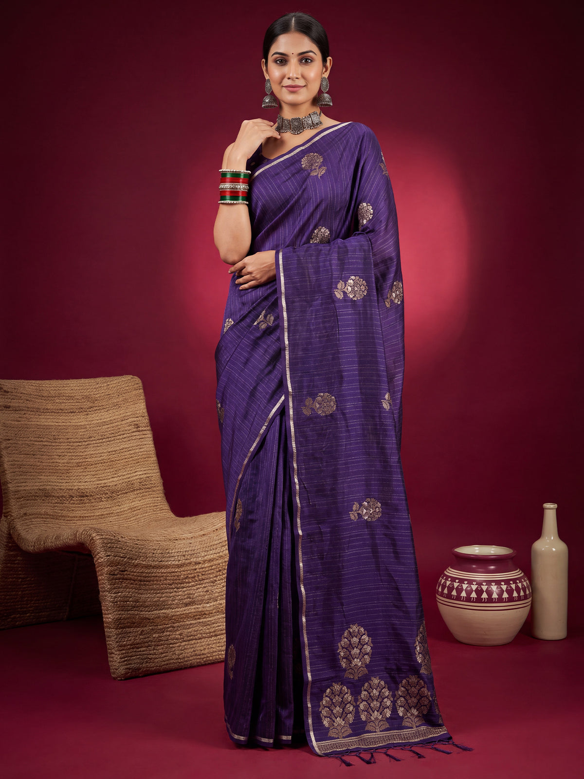 Purple Satin Silk saree – detail view 3