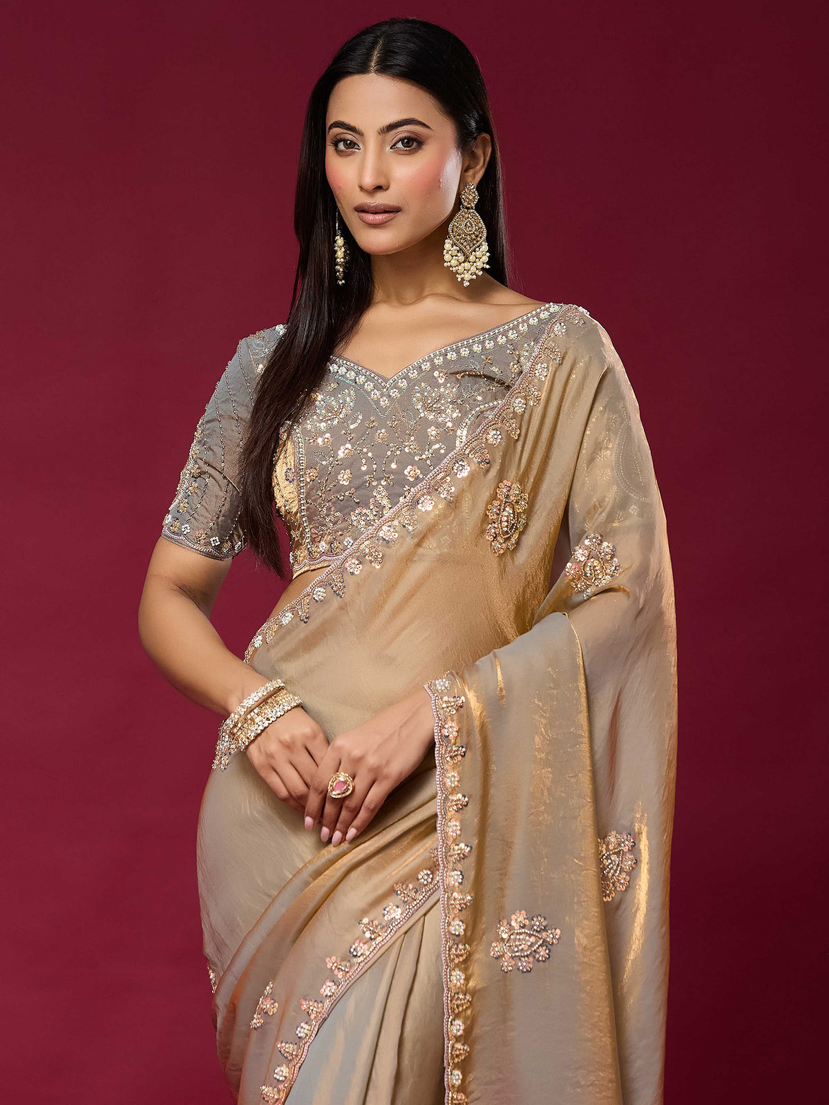 Metallic Satin Silk saree – detail view 4