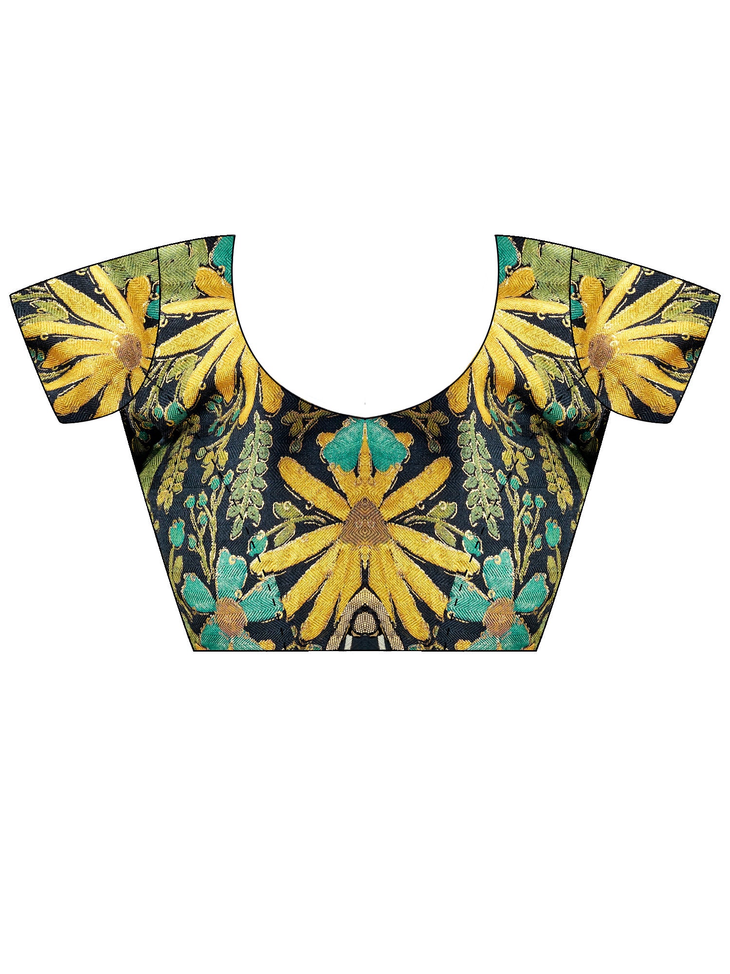 Unstitched multicolored pashmina silk blouse piece with floral design