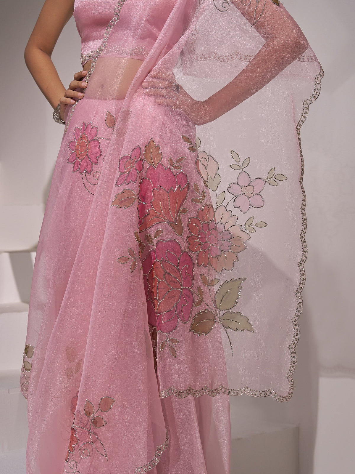 Pink organza saree view 6