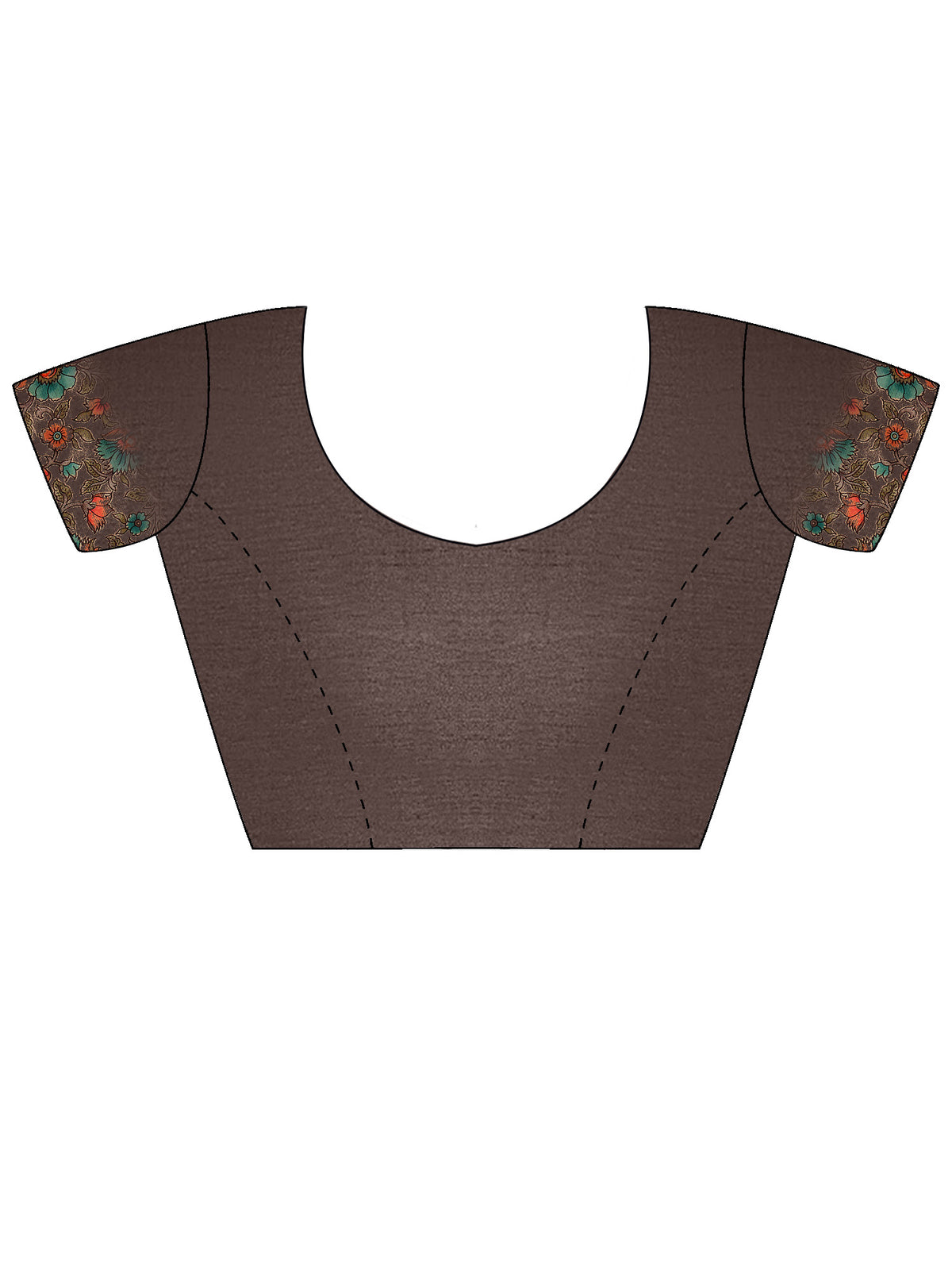 Unstitched charcoal grey silk blend blouse piece with kalamkari design