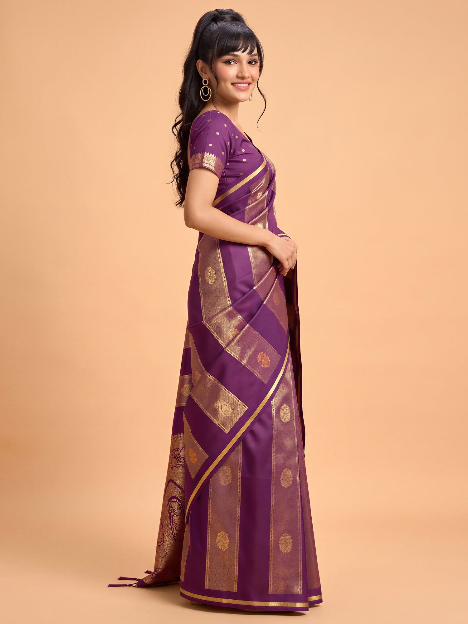 Wine Satin saree – detail view 2