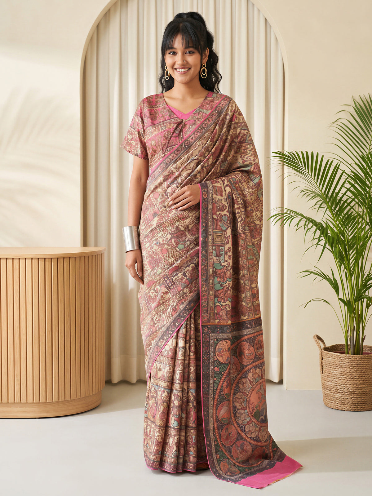 Beige Silk Blend saree – detail view 3