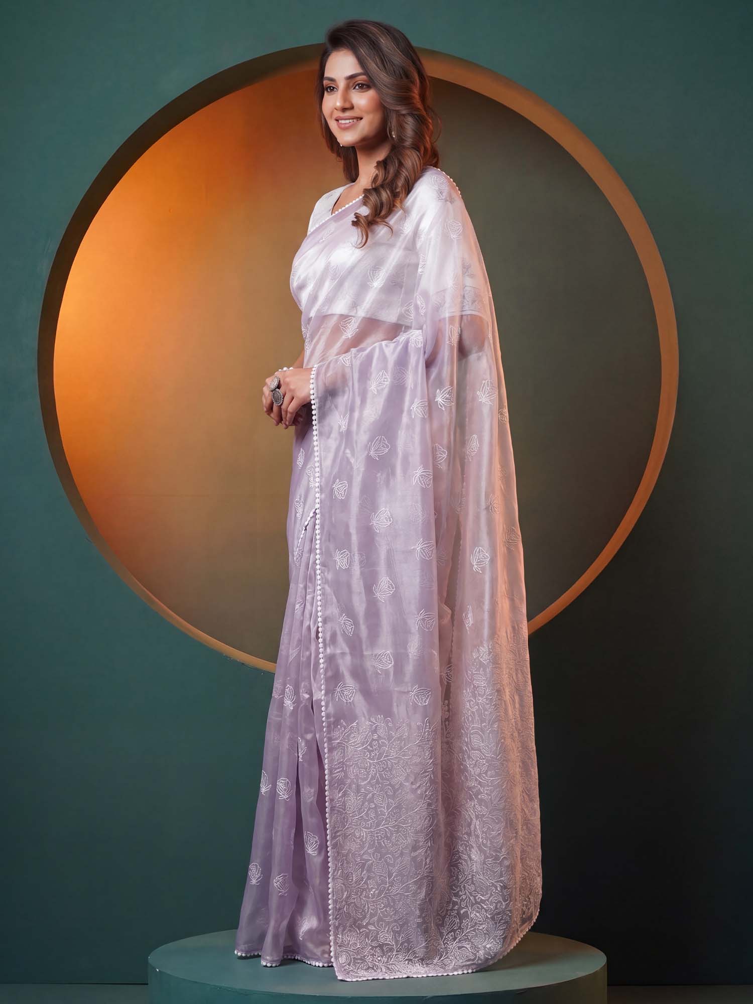 Lavender Organza saree – detail view 3