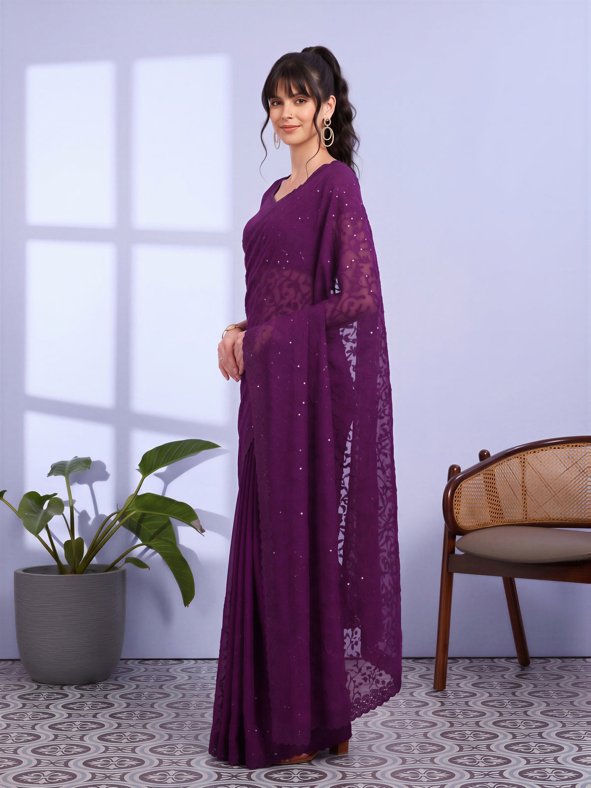 Purple Tissue saree – detail view 2