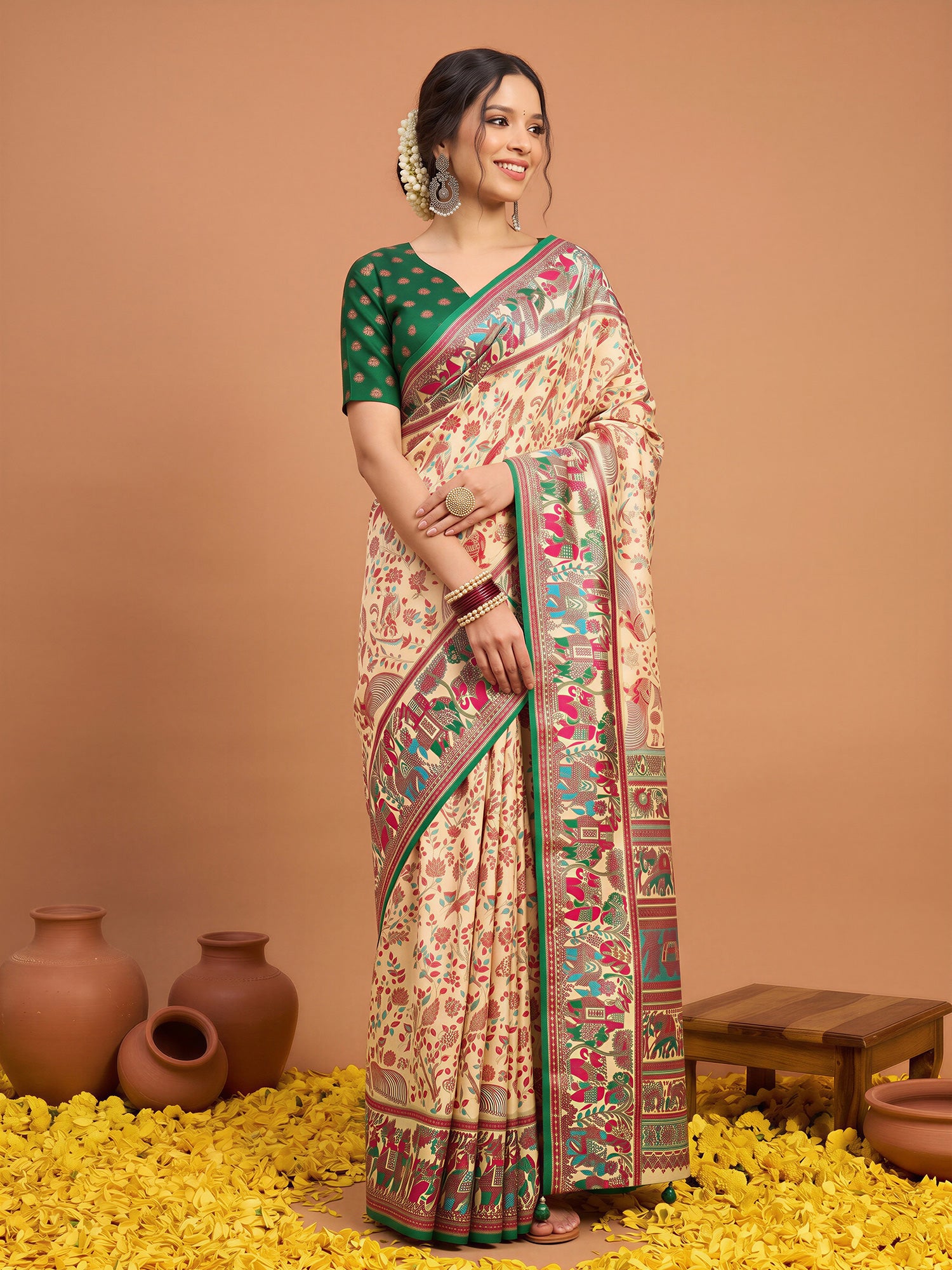 Beige Silk Blend saree – detail view 3