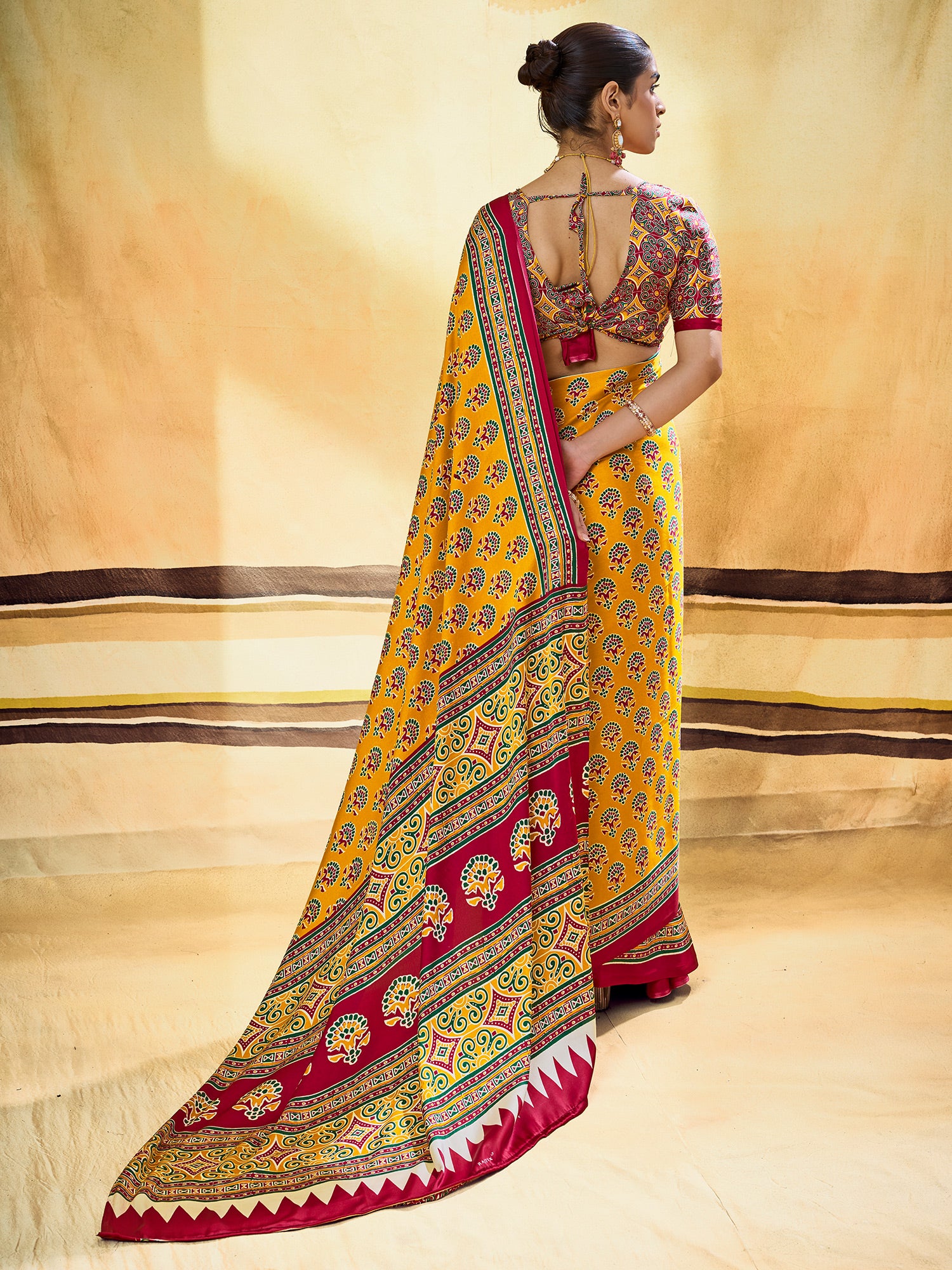 Mustard Satin saree – detail view 1