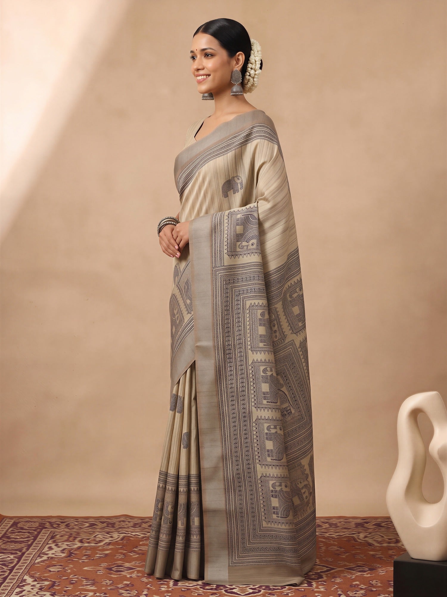 Cream Satin Silk saree – detail view 2