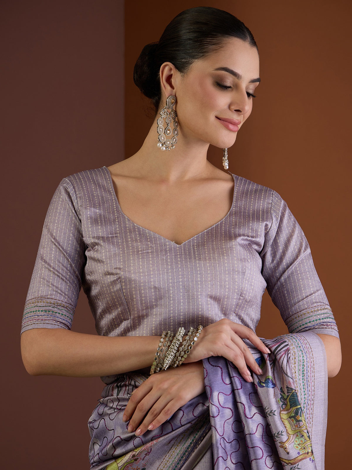 Lavender art silk saree view 1