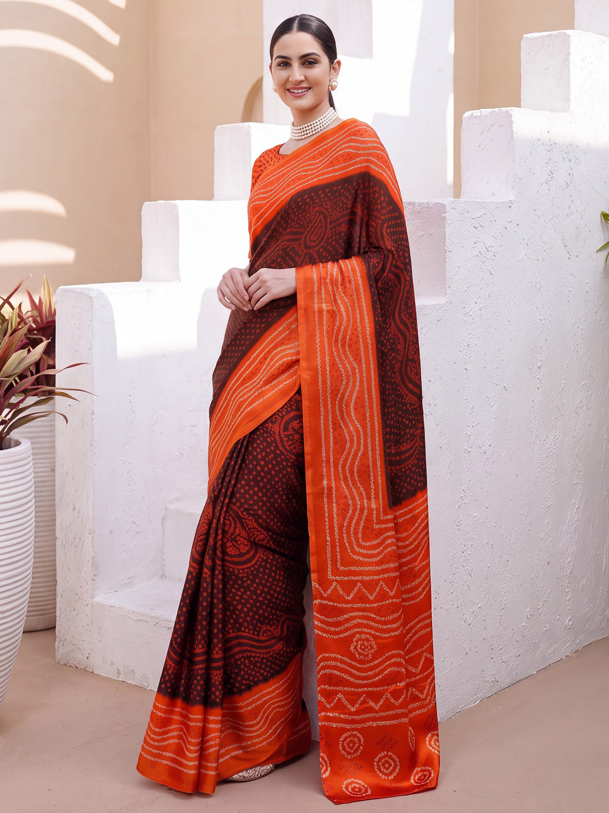 Brown Satin Silk saree – detail view 2