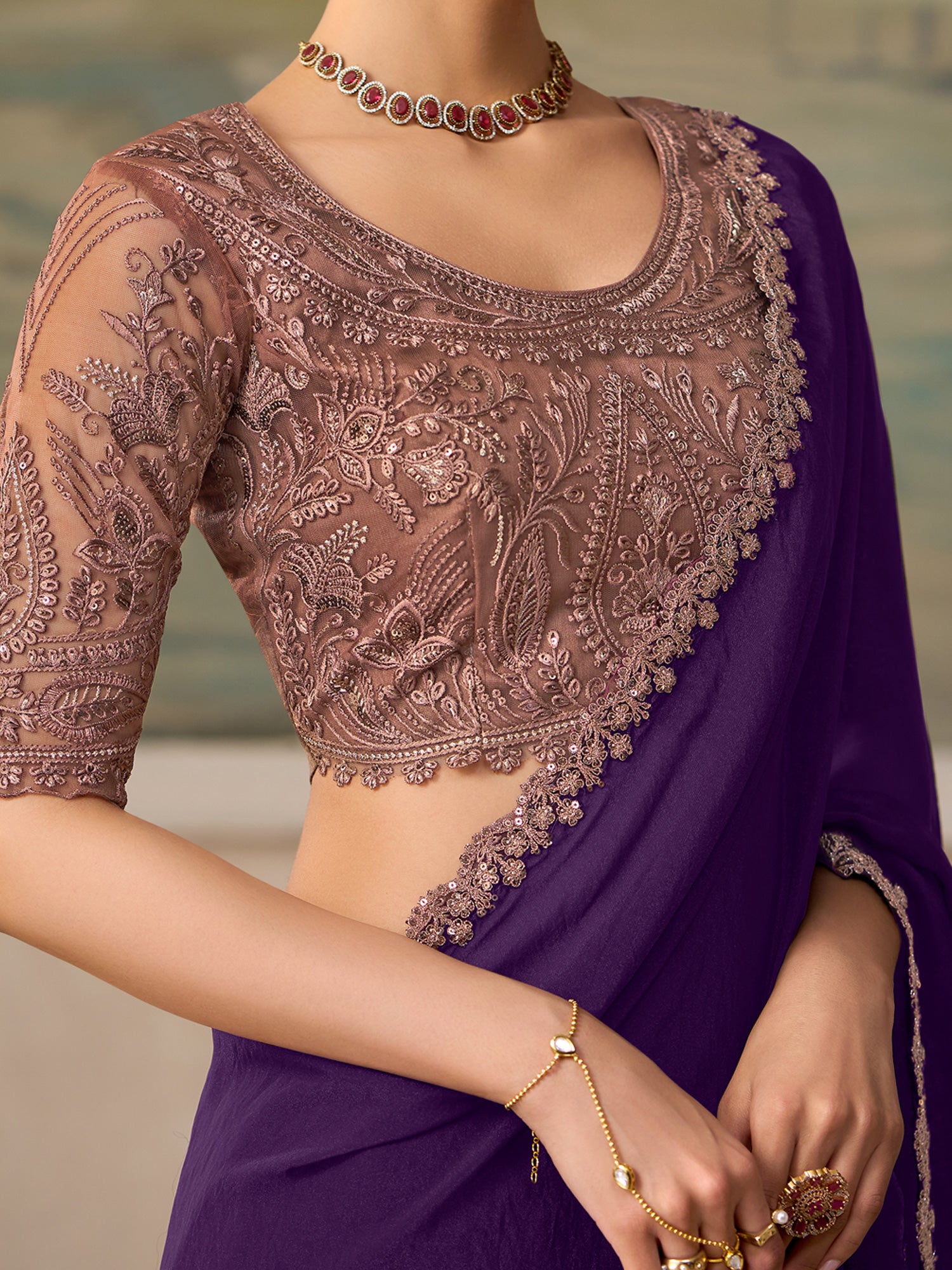 Purple Georgette saree – detail view 3