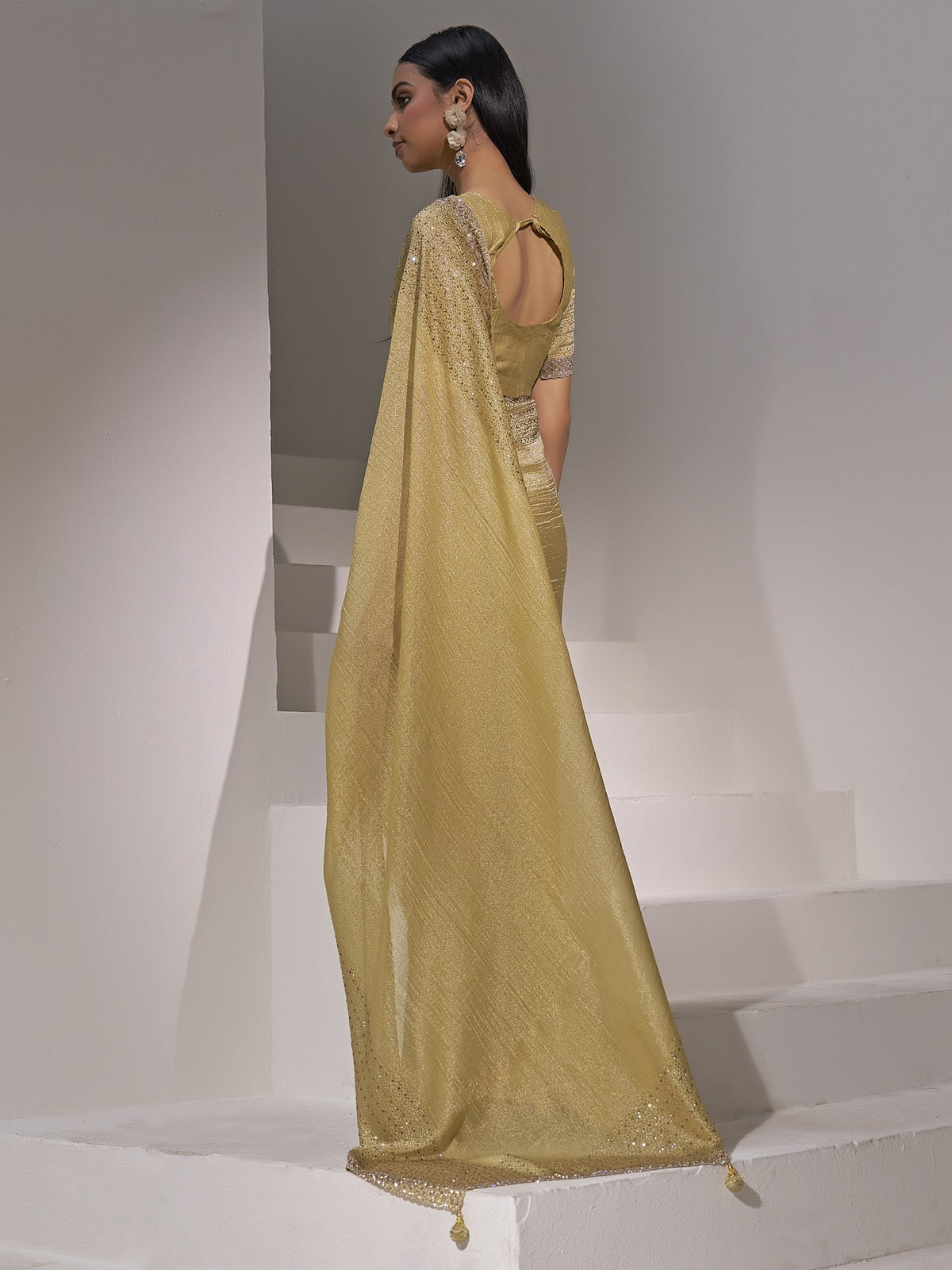 Gold pure silk saree view 2