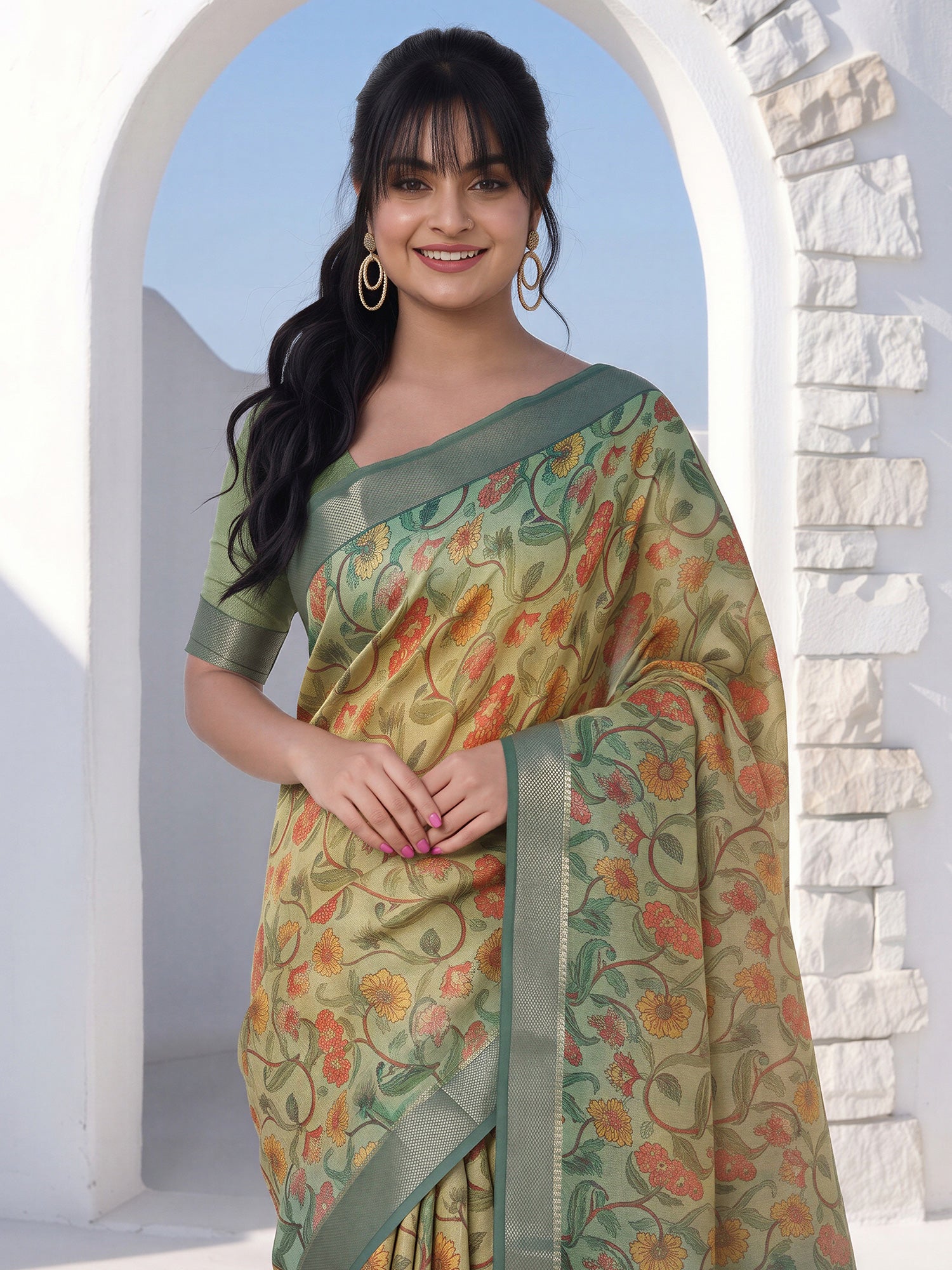Light Green Cotton Silk saree – detail view 3