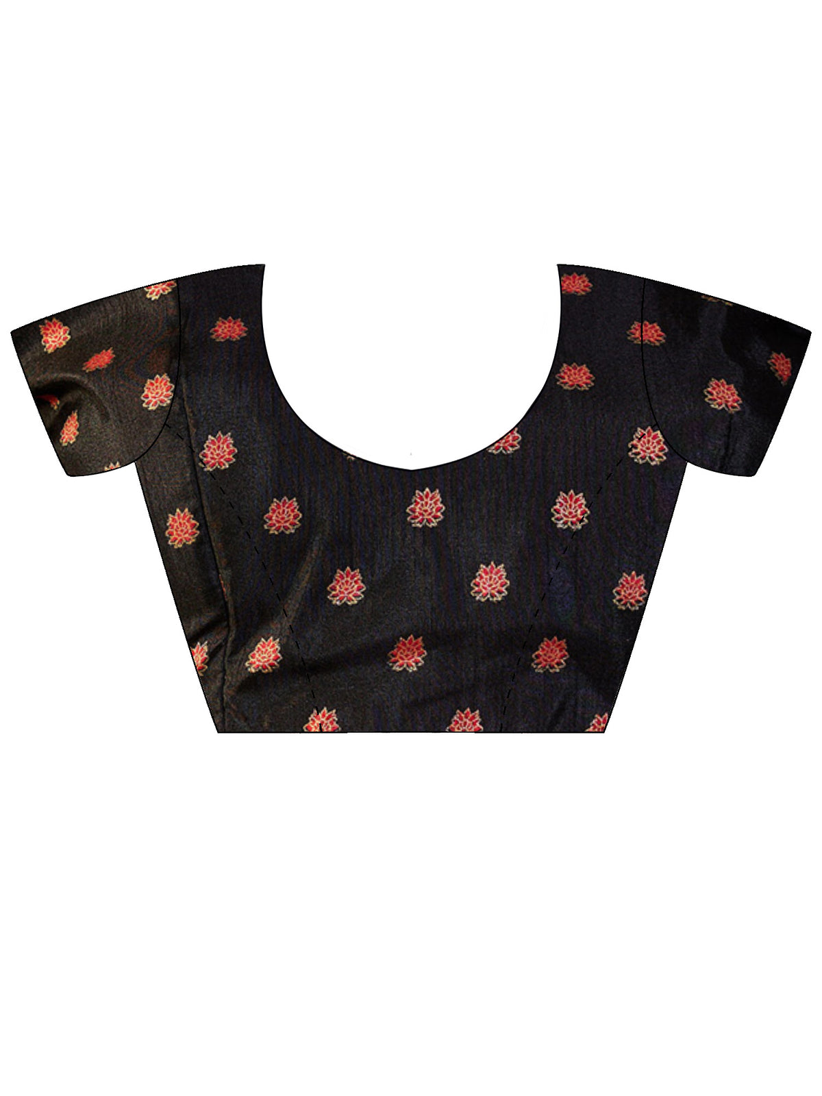 Unstitched black silk blend blouse piece with ethnic motif design