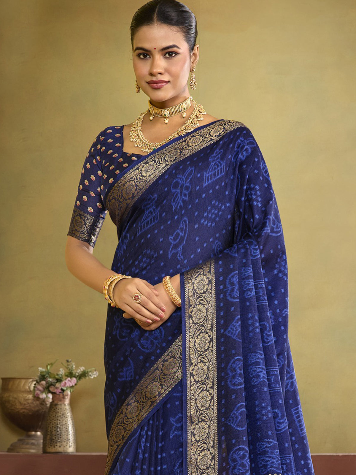 Blue tussar silk saree view 5