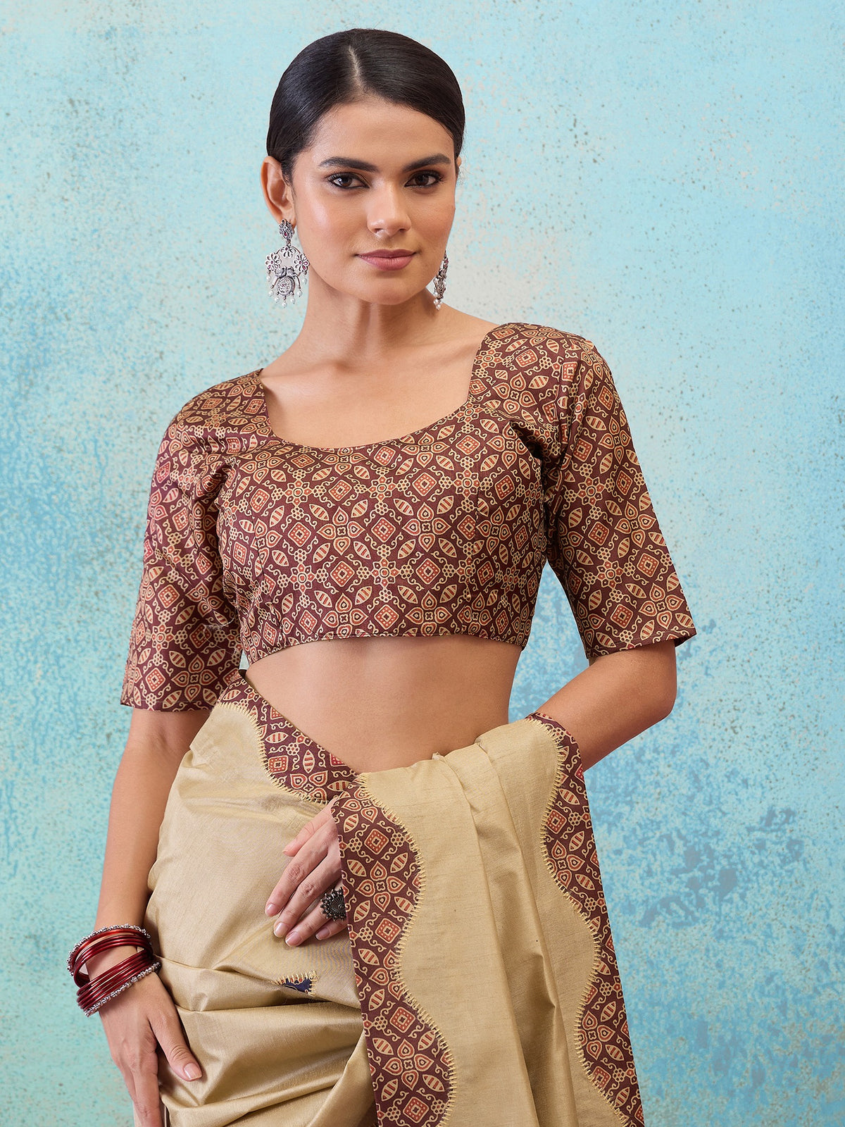 Light Brown silk blend saree view 2