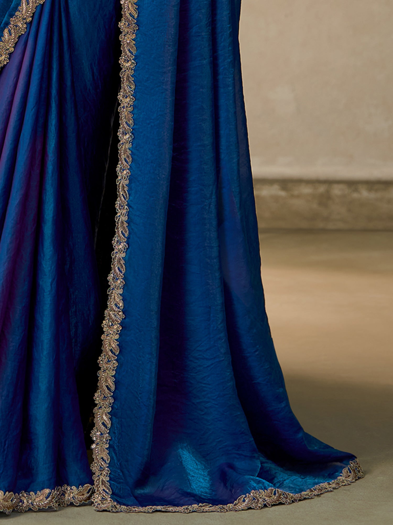 Blue Satin Silk saree – detail view 4