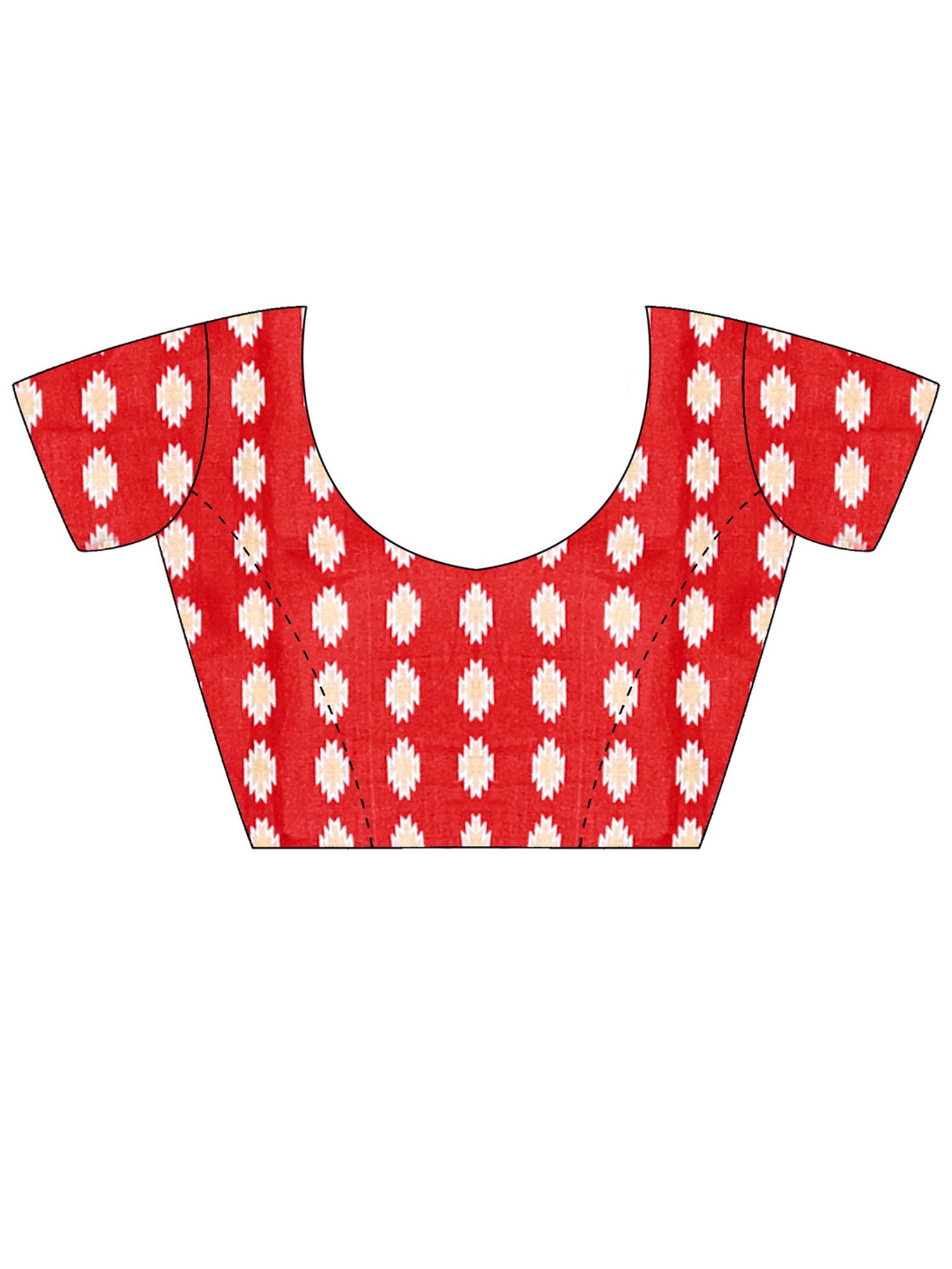 Unstitched red cotton blouse piece with ikat design