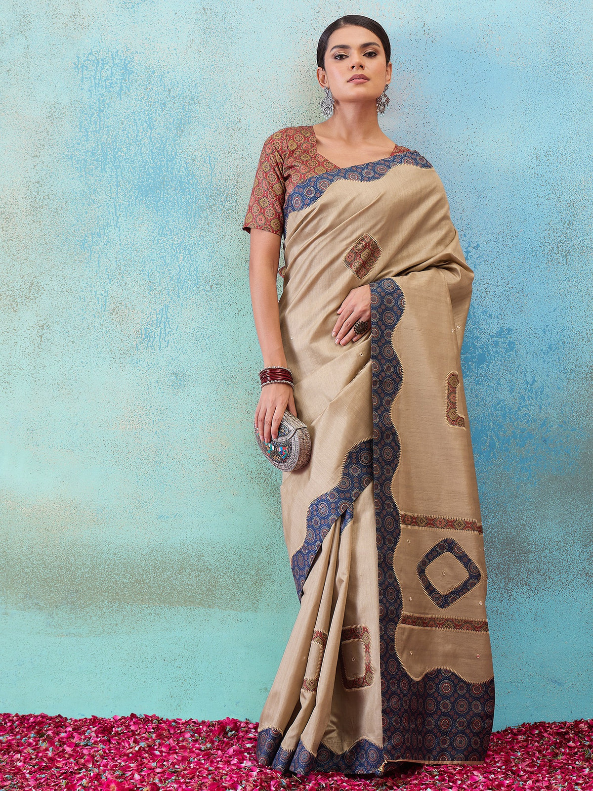 Light Brown silk blend saree view 5