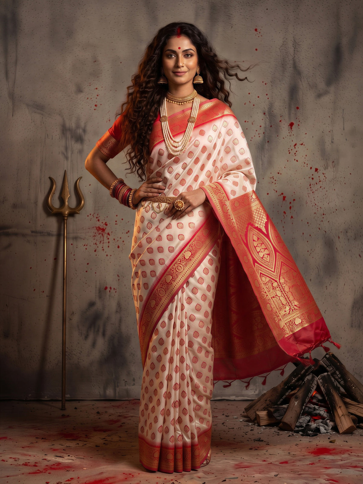 White Banarasi Silk saree – detail view 3