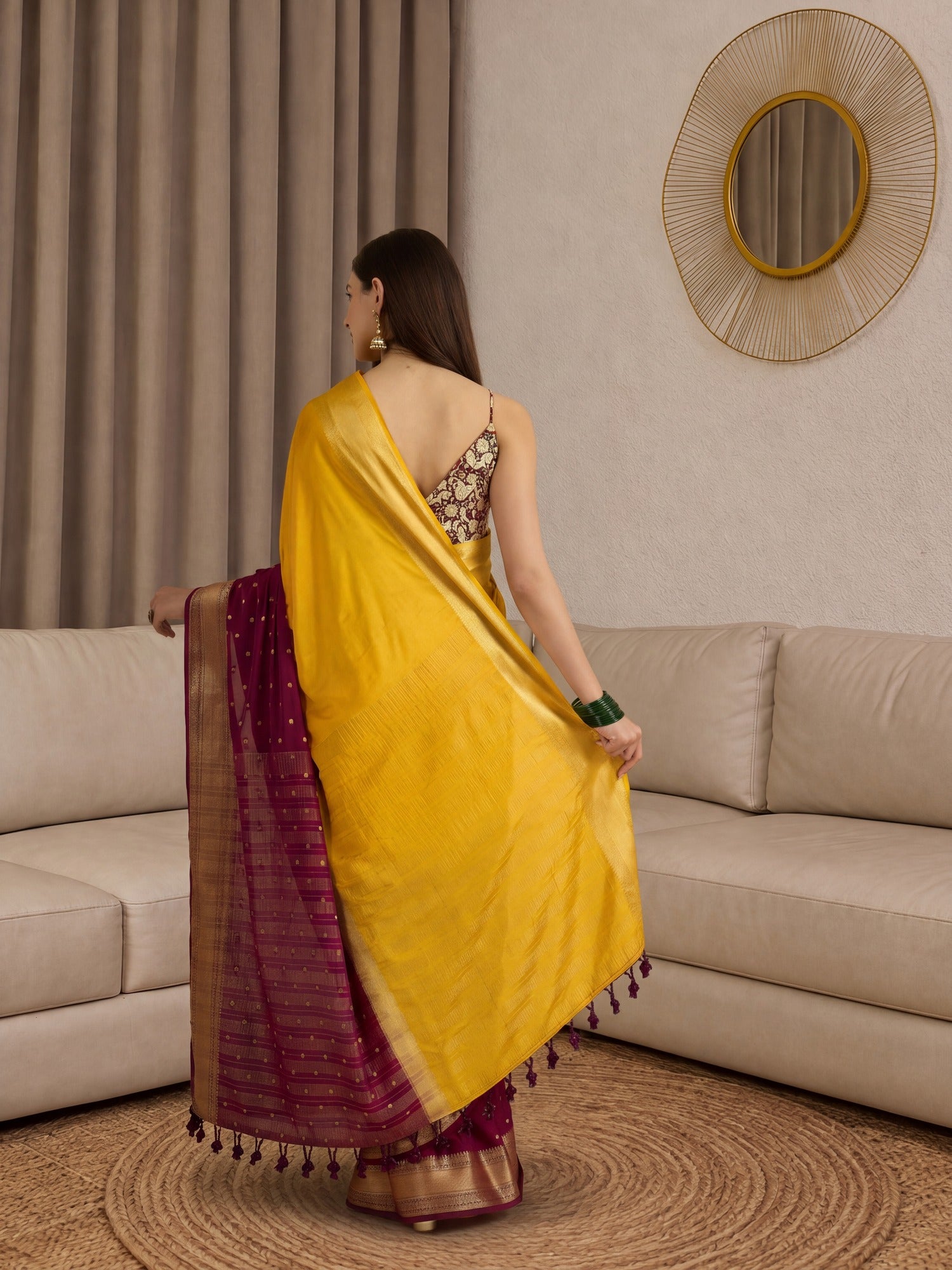 Mustard Mysore Silk saree – detail view 1