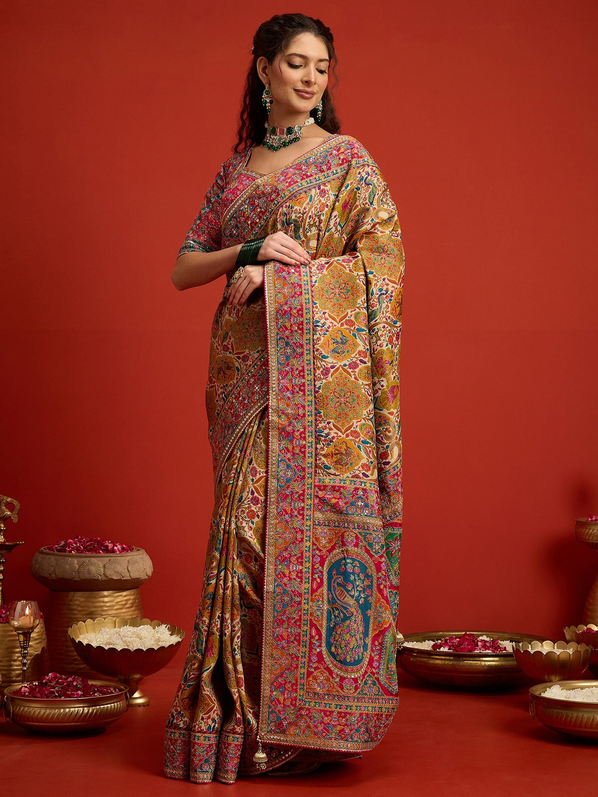 Cream Silk Blend saree – detail view 2