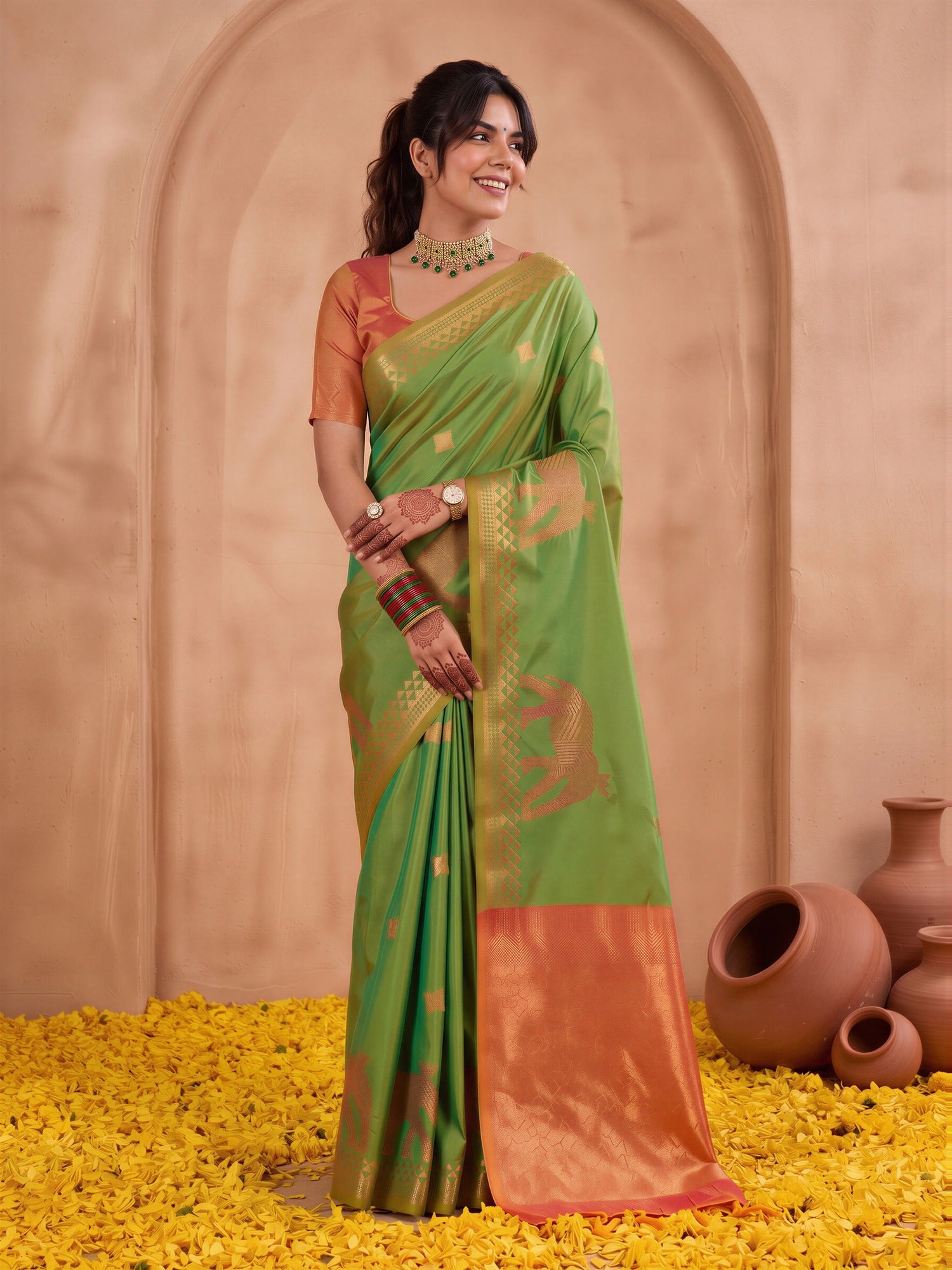 Green Silk saree – detail view 3