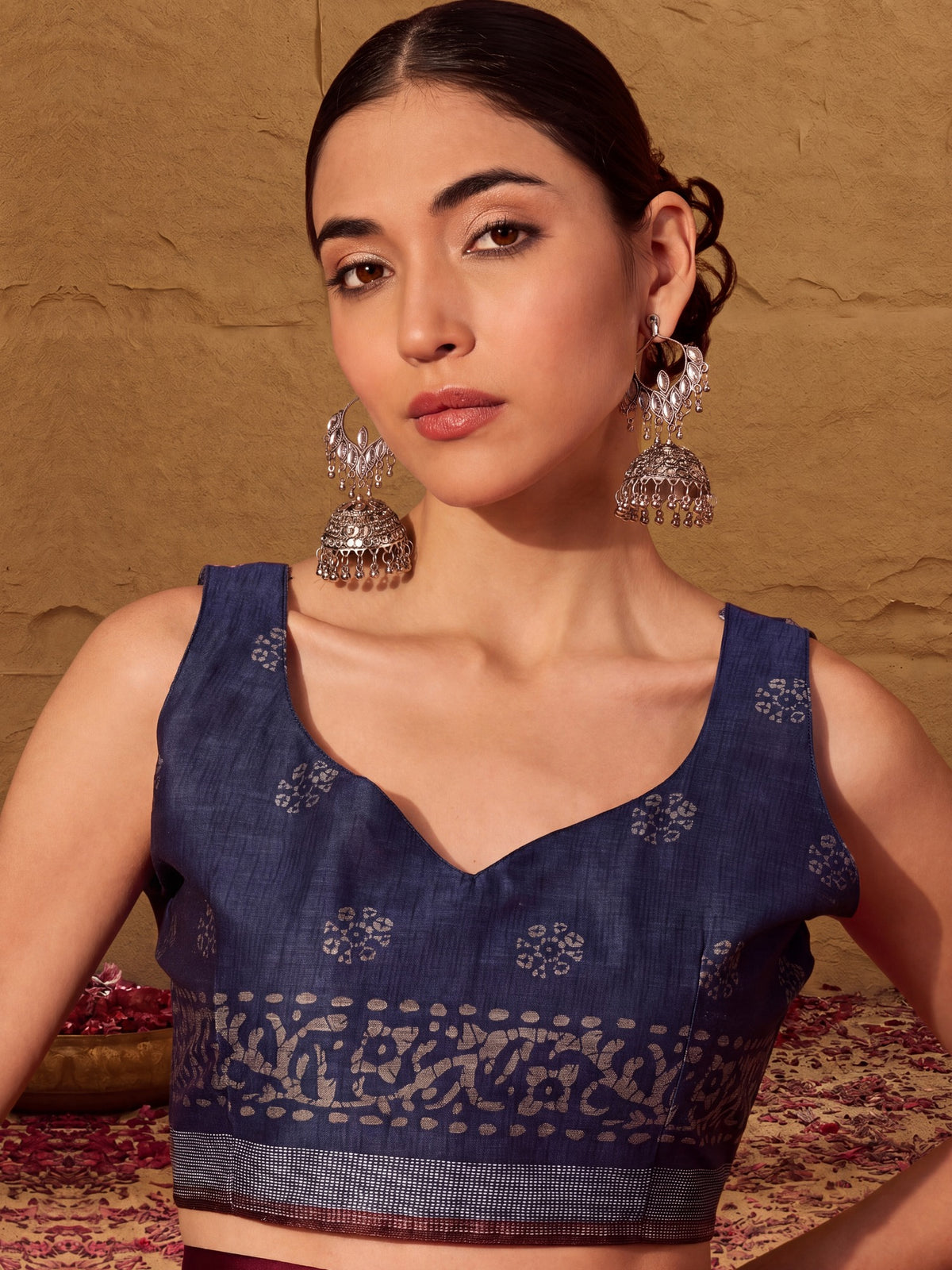 Indigo Cotton saree – detail view 3