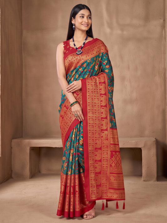 Teal Blue Cotton Blend saree – detail view 3