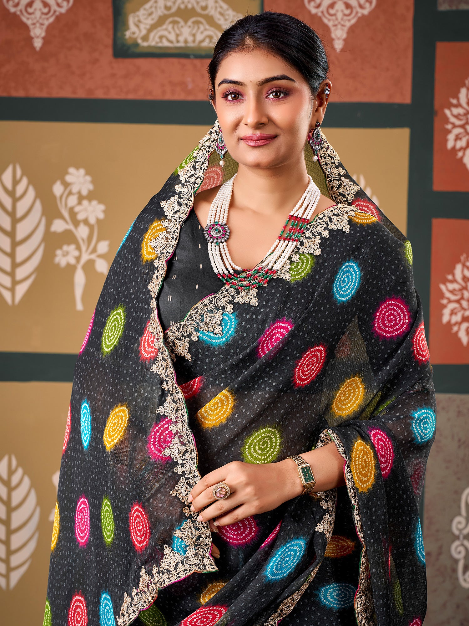 Black Chiffon saree – detail view 2