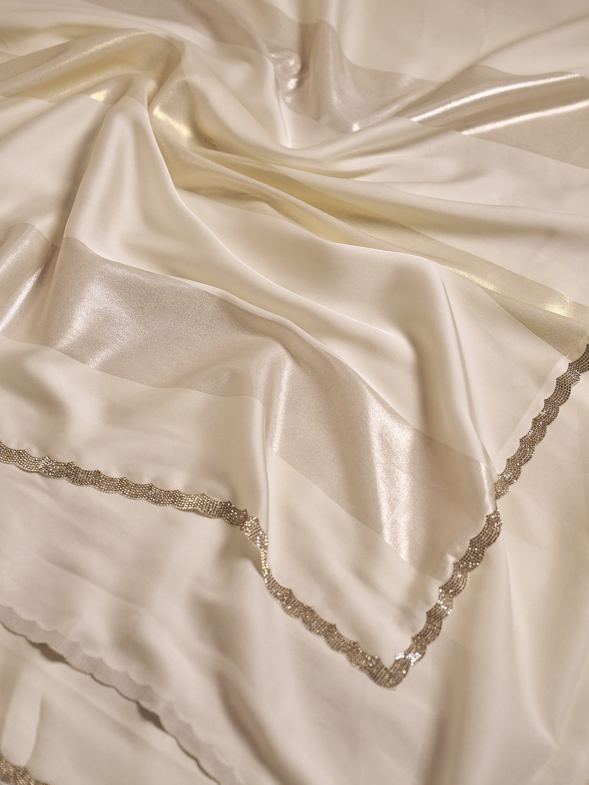 Off White satin silk saree view 5