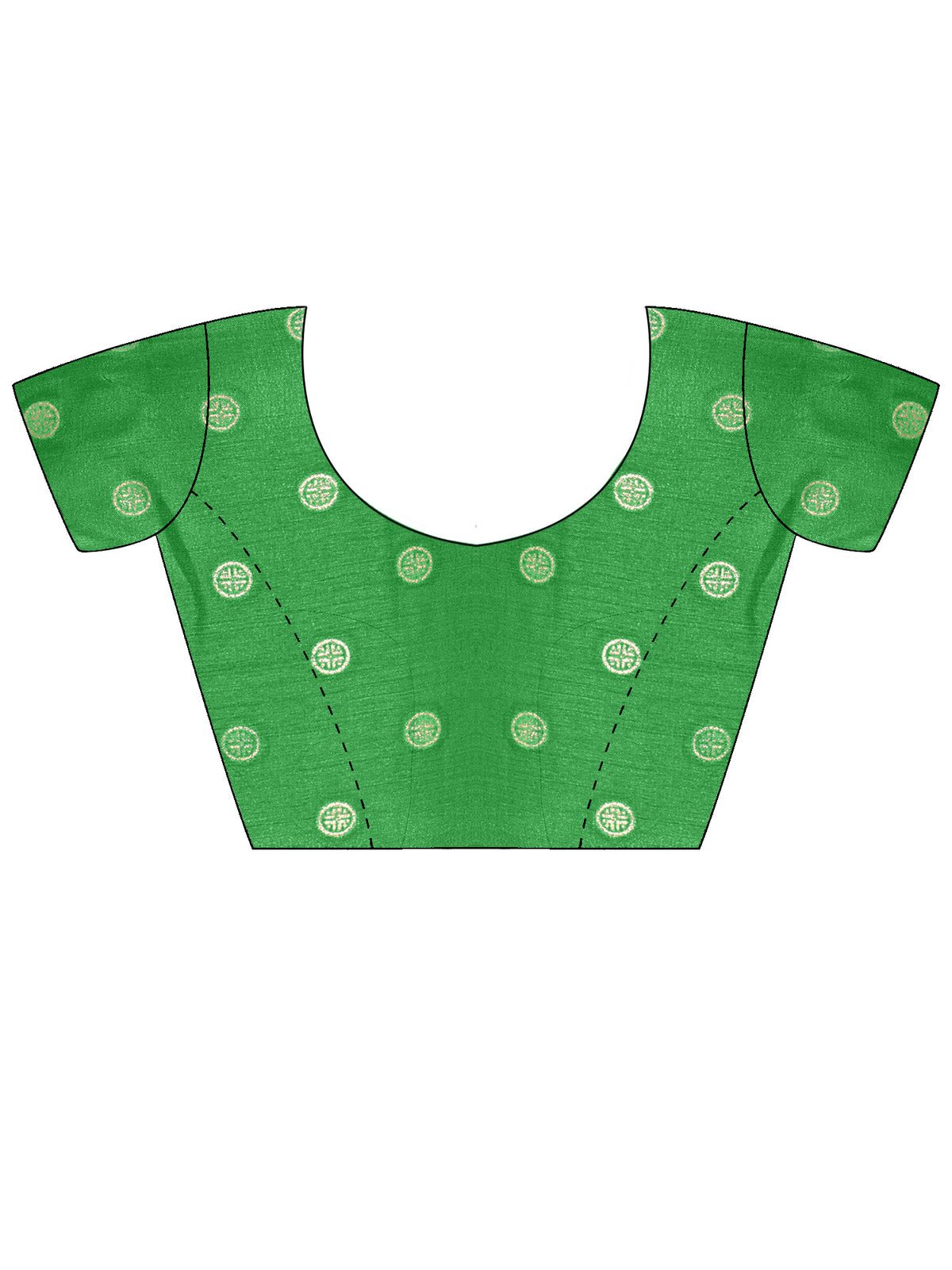 Unstitched green cotton blend blouse piece with foil design