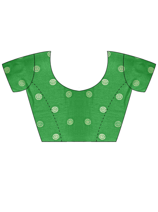 Unstitched green cotton blend blouse piece with foil design
