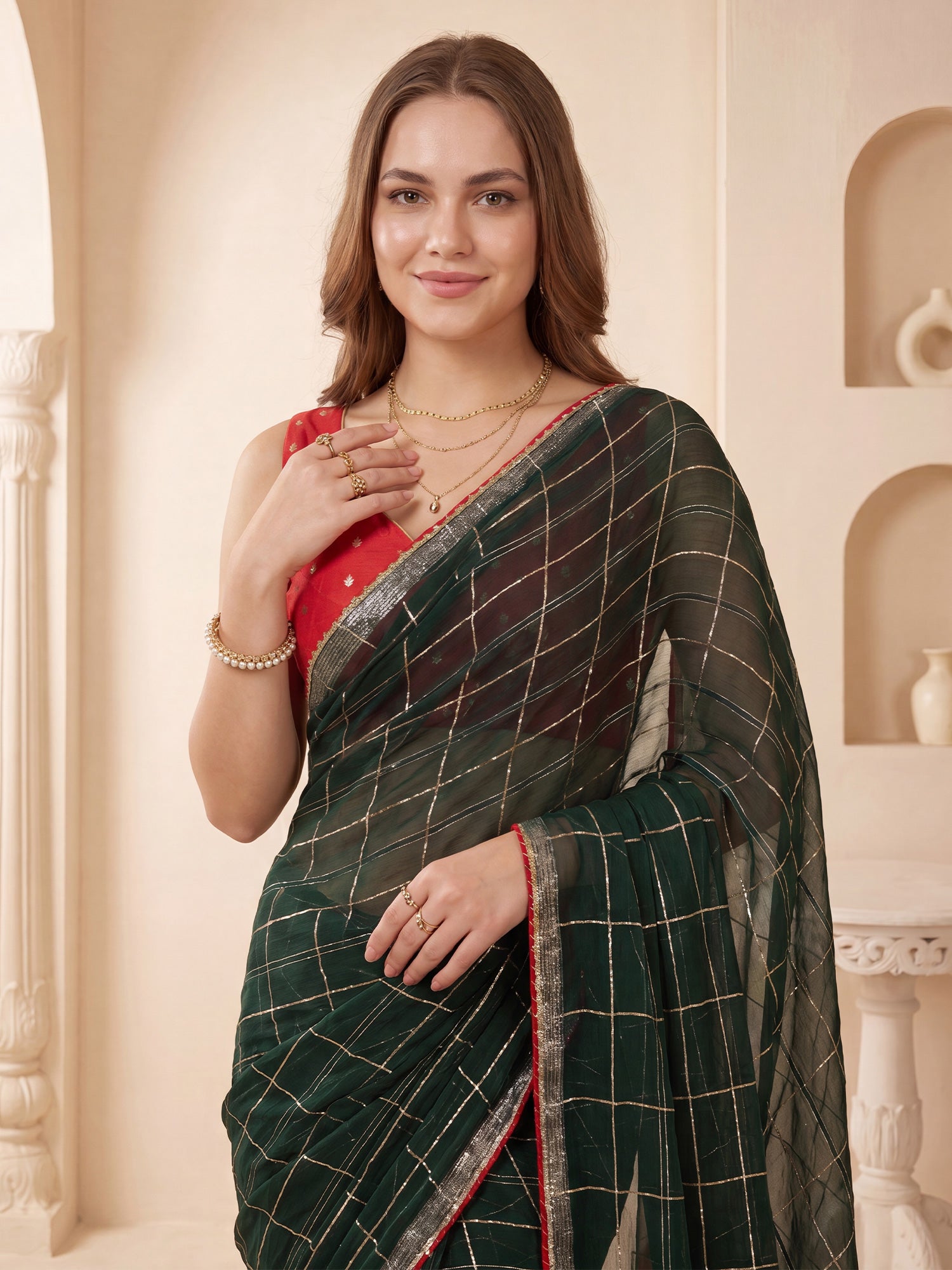Dark Green Viscose saree – detail view 4