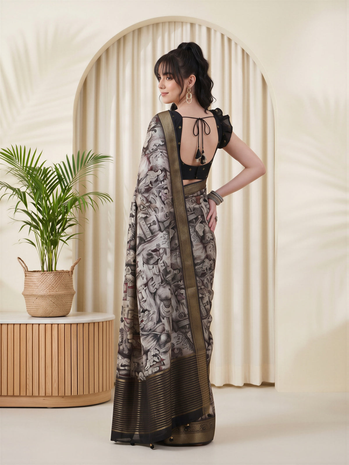 Navy Blue Viscose Silk saree – detail view 1