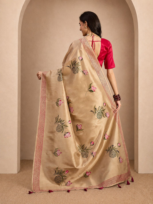 Beige Silk Blend saree – detail view 1