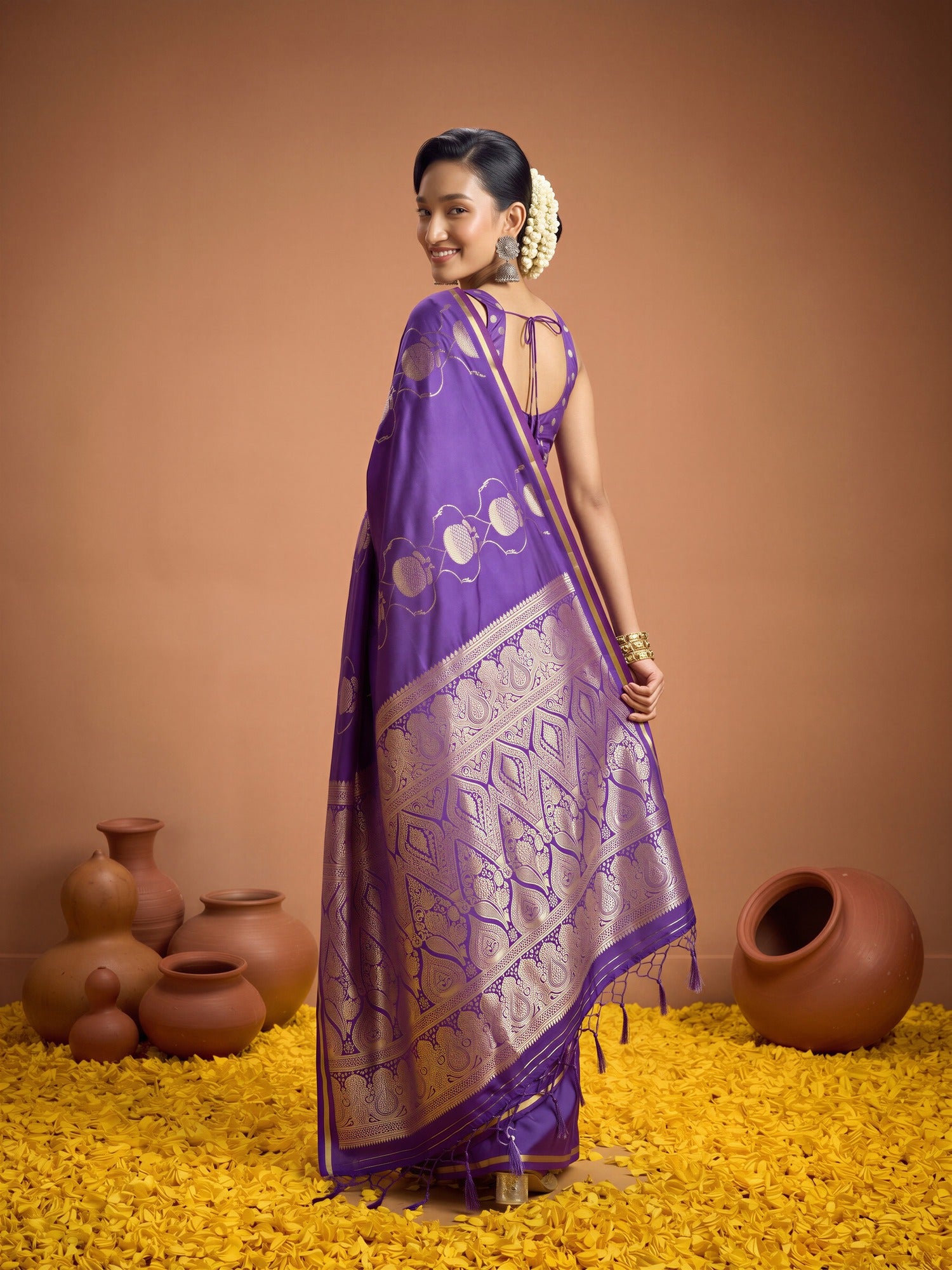 Purple Satin saree – detail view 1