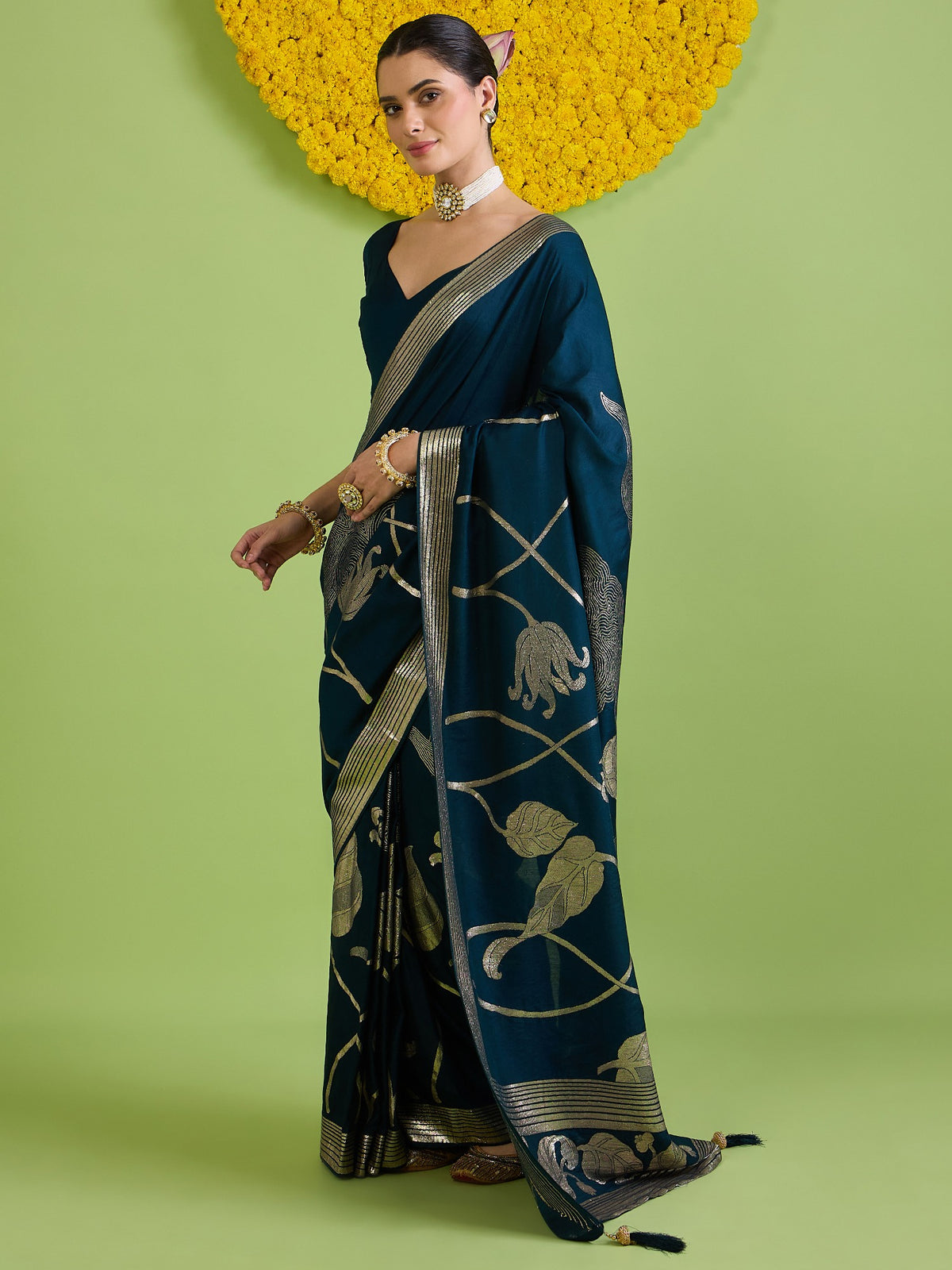 Navy Blue Silk Blend saree – detail view 1